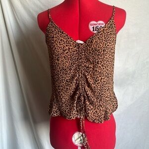 MM227 H&M leopard ruched front crop tank
